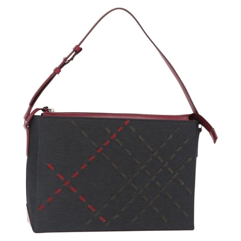 Authentic BURBERRY Nova Check Shoulder Bag Nylon Leather Gray Silver